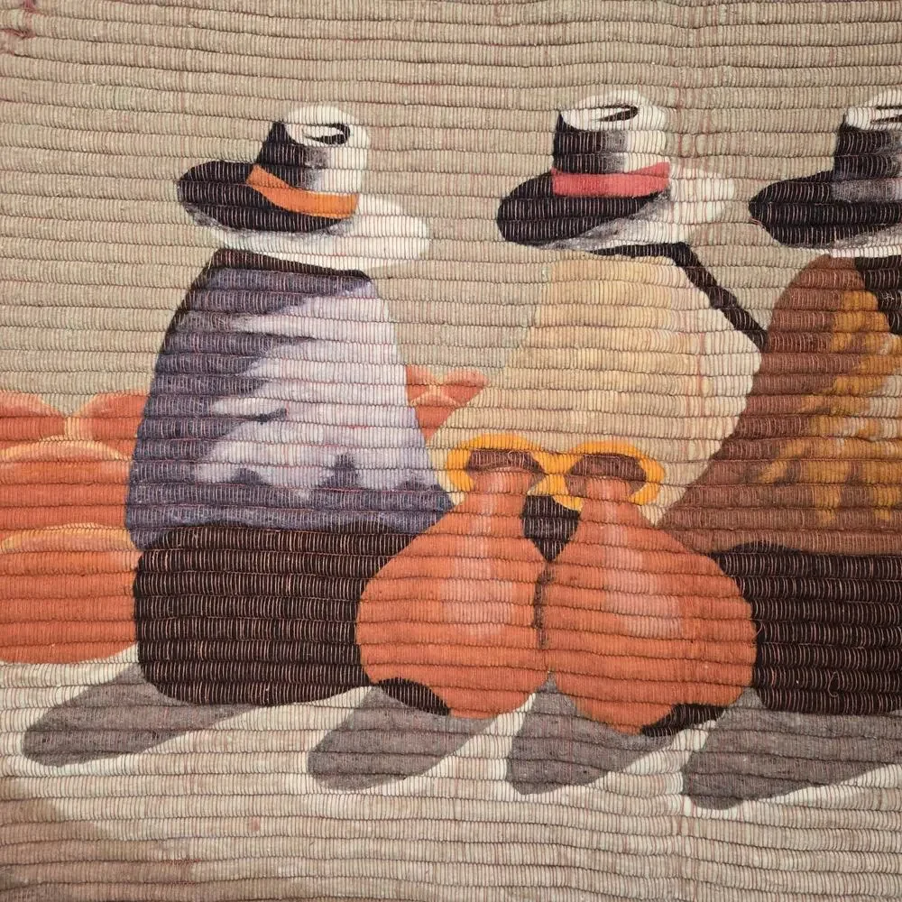Peruvian Wool Tapestry Wall Hanging 35x45 Folk Art People Made in Peru As Is